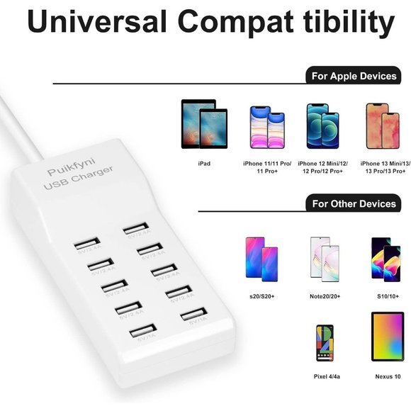 10-Port Family-Sized Smart USB Charger for Multiple Devices Smart Phone Tablet - Picture 3 of 7